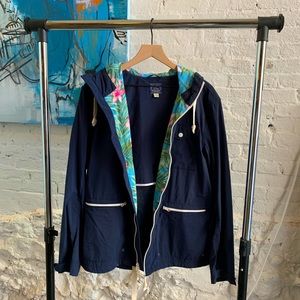 J Crew floral rain surf jacket - navy, very rare